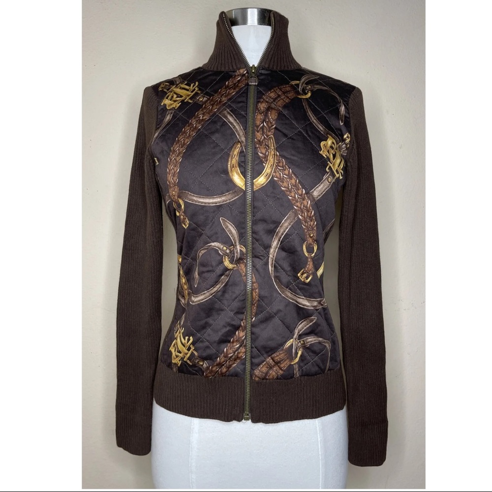 Brown and Gold Women's Cardigan Sweater